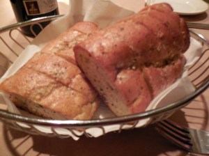 A basket of their famous whole wheat garlic bread.