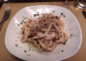 Pici with a duck sauce in Montepulciano.